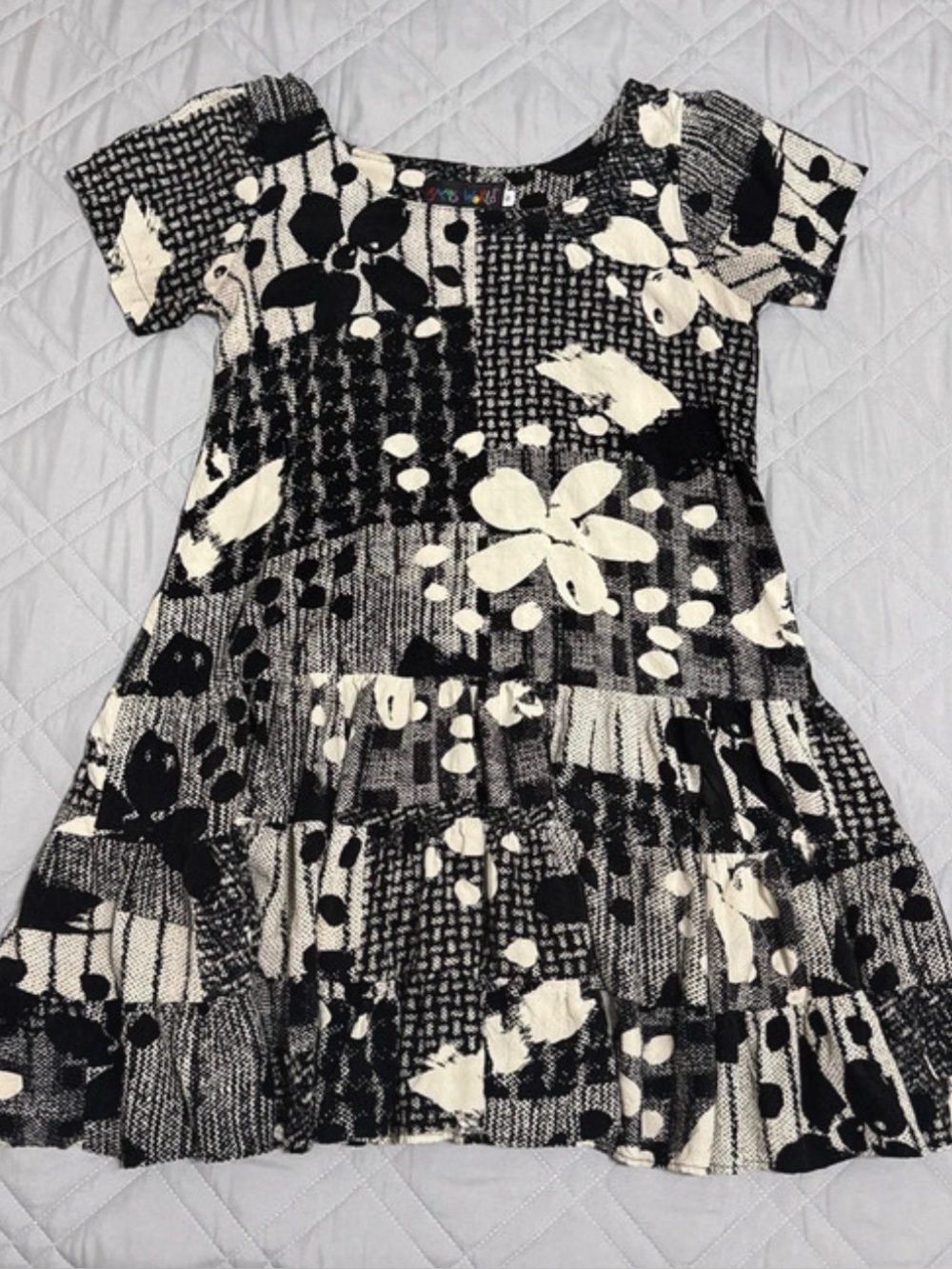 Vintage 90s Jams World “Hattie” Ruffle Mini Dress S Black/White babydoll dress.